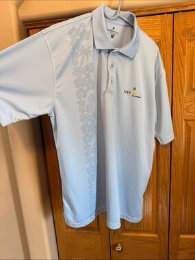 Sony Light Blue Golf Polo with Tonal Floral Stripe”Sony Open in Hawaii”-XL